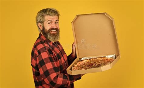 Hungry Man Going To Eat Pizza Alone Fresh And Hot In Mood For Italian