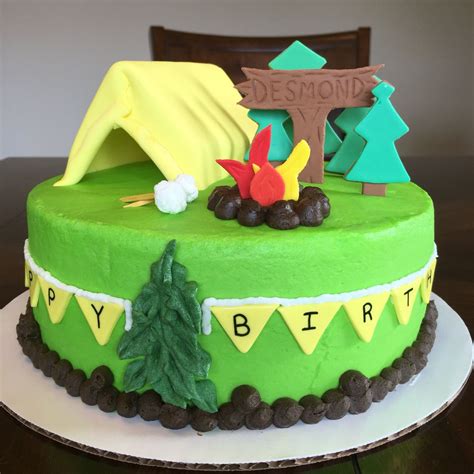 Camping Cake Birthday Cake Buttercream Fondant Tent Fire Pit