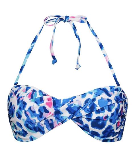 Figleaves Bikini Top Lyla Size 16 Blue White Leopard Padded Strapless