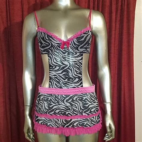 Rampage Intimates Sleepwear Rampage Intimates Zebra Hot Pink Lingerie Apron Y2k Ruffles