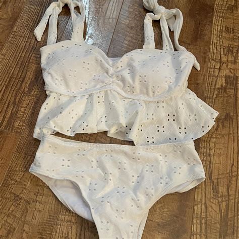 Never Worn Shein White Bikini Set With Tie Top Depop