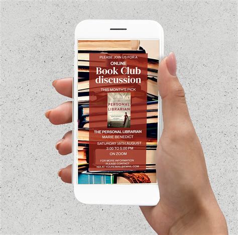 Editable Book Club Invitation Template Editable Electronic Invite For