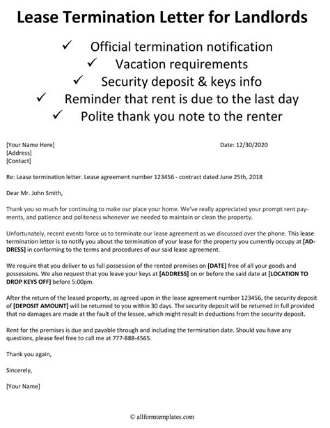 Editable Rental Termination Notice Template Excel Example Tacitproject