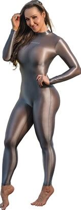 Leohex Sexy Hot Sheer Bodysuit Satin Shiny Catsuit Women S Transparent Costume Full Suit