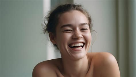 Premium Photo Close Up Woman Beauty Portrait Of A Laughing Half Naked