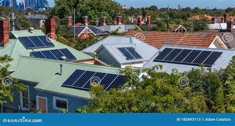 Solar Panels On A Suburban House Roof Stock Image Image Of