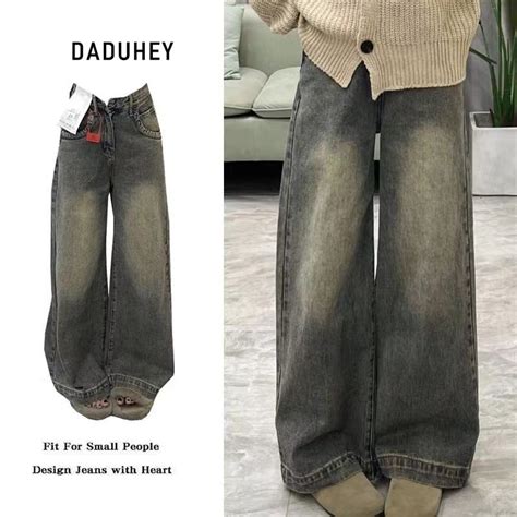 DaDuHey Retro Distressed Straight Trousers Hot Girl High Waist Slimming Draping Wide Leg Pants