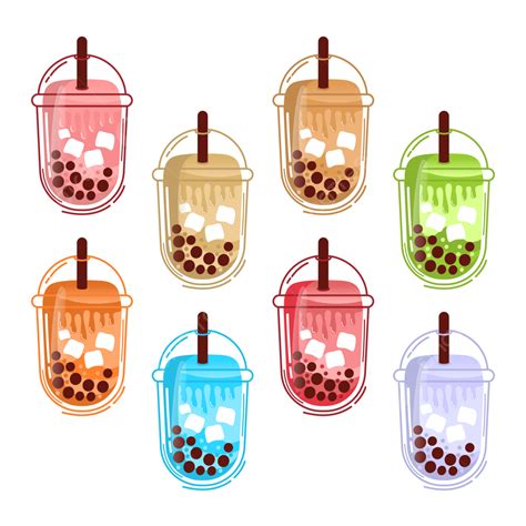 Boba Drink Clipart Vector Boba Set Bubble Drink Colorful Eight Flavor