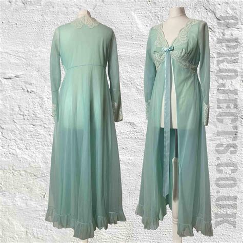 Vintage S Lace Trim Long Peignoir Boudoir Dressing Robe Coquette Lingerie Elizabeth
