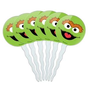 Sesame Street Oscar The Grouch Face Cupcake Picks Toppers Decoration