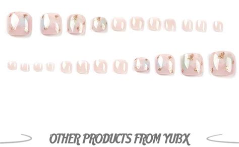 Amazon Yubx Square Toe Press On Nails Clear Nude Toenails Gold Foil Fake Nails Pcs