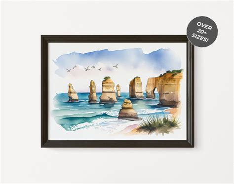 Landscape Print Twelve Apostles Digital Download Watercolour Sketch