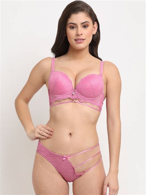 Buy MAKCLAN Self Design Lace Detail Lightly Padded Underwired Bikini Lingerie Set K LPS N