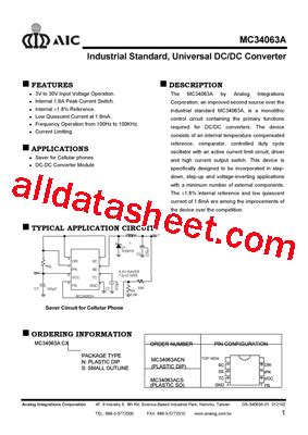 MC34063A Datasheet(PDF) - Analog Intergrations Corporation
