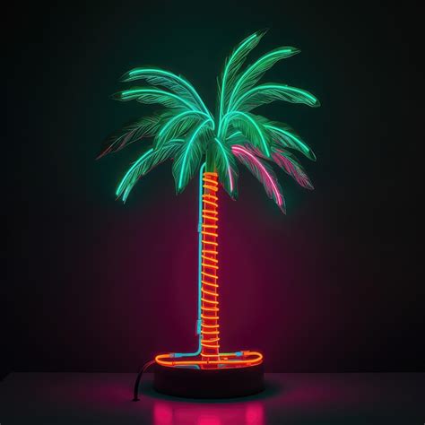 Premium AI Image | A neon palm tree is lit up in a dark room.