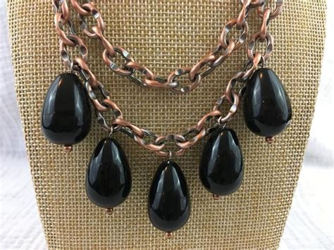 Double Strand Black Necklace Handmade Beaded Jewelry Etsy Black