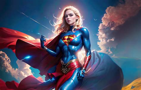 Обои girl sky art supergirl blonde superhero ai art на телефон и рабочий стол раздел