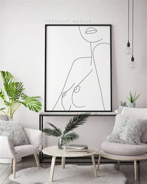 Nude Female Body Printable Minimalist Naked Art Topless Bedroom Erotic Prints Woman Nipple
