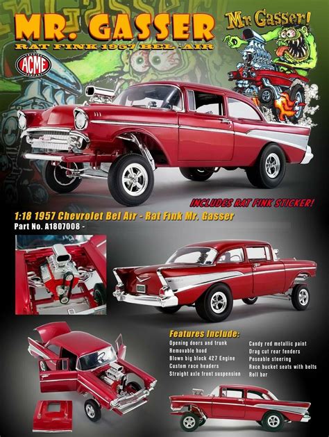 Acme 1957 Chevrolet Bel Air Gasser Rat Fink Red Met 118 Scale A1807008 Ebay