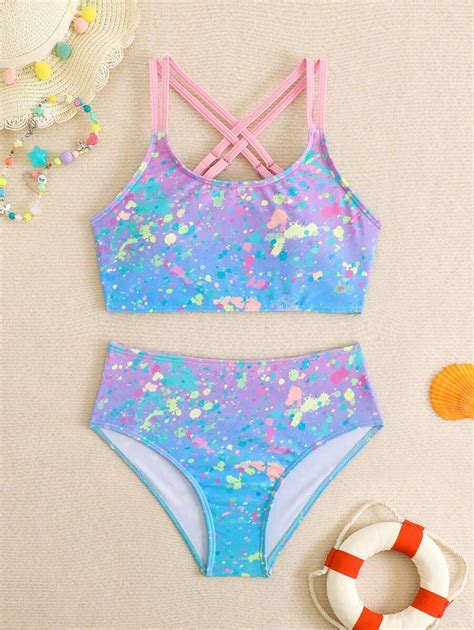 Conjunto de traje de baño para niñas preadolescentes top de bikini sin mangas y Bottom con
