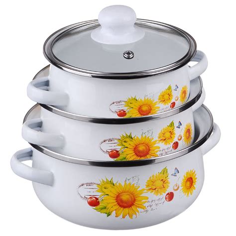 Набор кастрюль эмалированных с крышками из 3шт. A-PLUS (568302792 ...