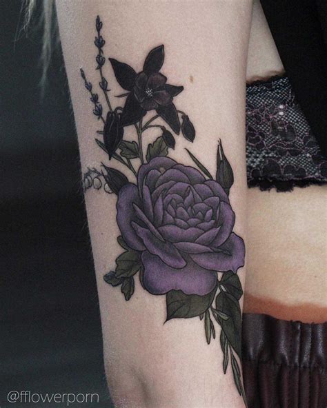 Garden rose, aquilegia, lavender, and lily of the valley tattoo ...