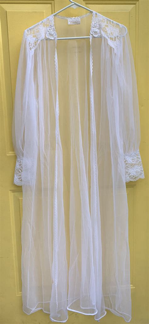 Cache Vintage Os Lingerie White Sheer Lace Light Long Gem