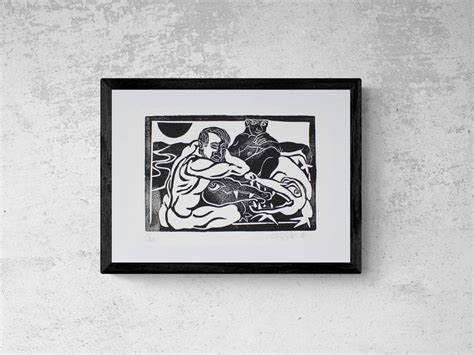Gay Art Original Linocut Print Ying And Yang Nr Etsy De
