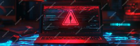 A laptop screen displaying a warning alert of a system hack symbolized ...