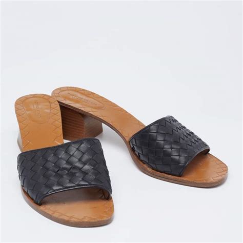 Bottega Veneta Black Intrecciato Leather Ravello Slide Sandals Size 39