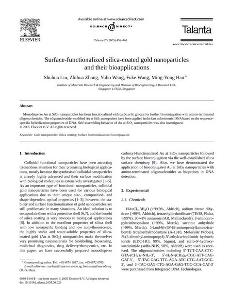 Pdf Surface Functionalized Silica Coated Gold Nanoparticles And Their