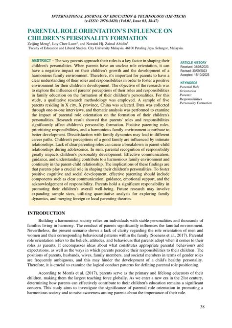 Pdf Parental Role Orientations Influence On Childrens Personality