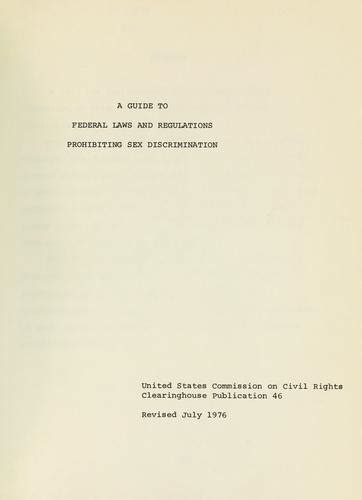 A Guide To Federal Laws And Regulations Prohibiting Sex Discrimination By United States