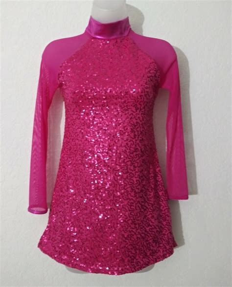 Balera Girls Sz Lc Leotard Pink Sequin Dance Costume Dress Long Sheer