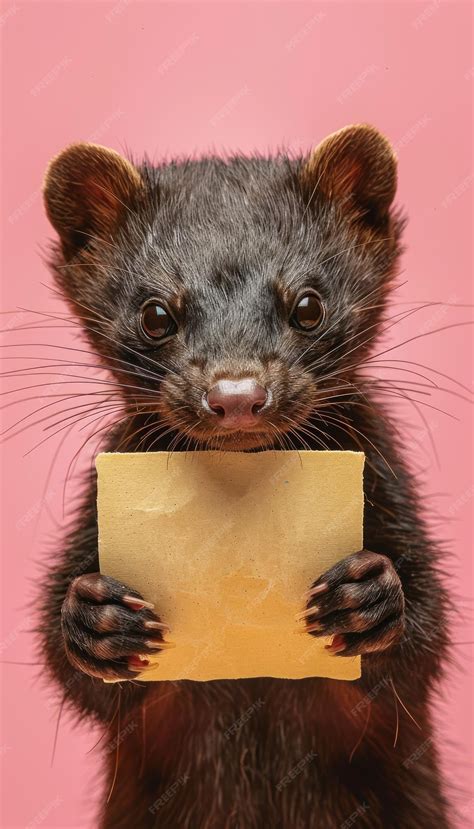 Premium Photo Cute Animal Holding Blank Sign Against Pink Background