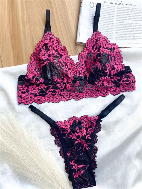 Conjunto Sem Bojo Preto Pink Site Exclusivo De Lingerie