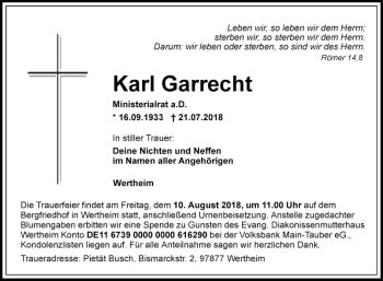 Traueranzeigen Von Karl Garrecht Trauerportal Ihrer Tageszeitung