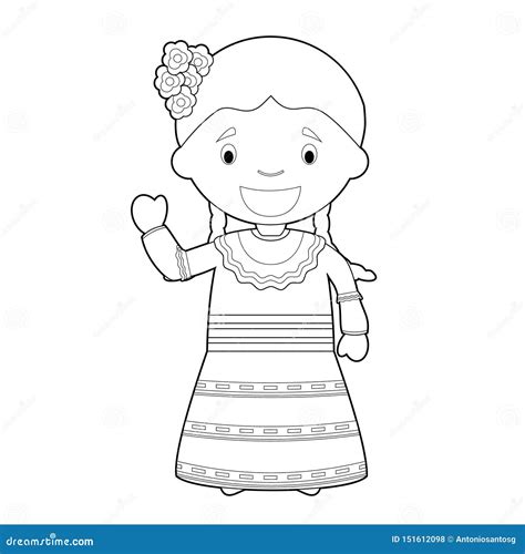 Easy Coloring Cartoon Character from Dominican Republic Dressed in the