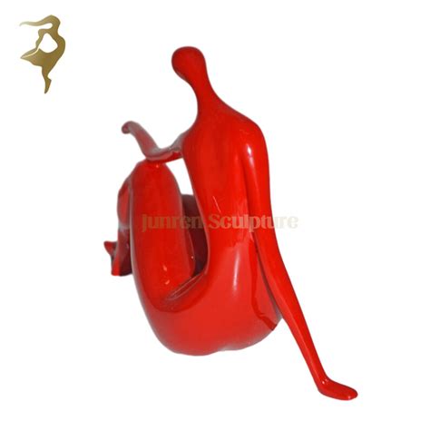 Abstract Art Resin Sculpture Indoor Decorative Red Color Sitting Nude