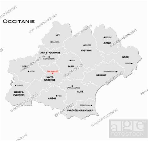 Simple Gray Administrative Map Of The New French Region Occitanie