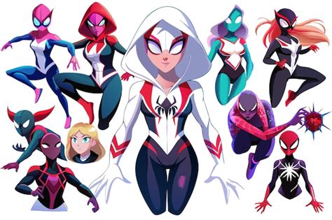 Group Of Female Superheroes With Spiderlike Suits Premium Ai