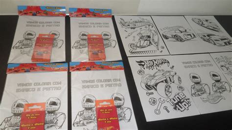 Kit De Desenhos Para Colorir Giz De Cera Tema Hot Wheels