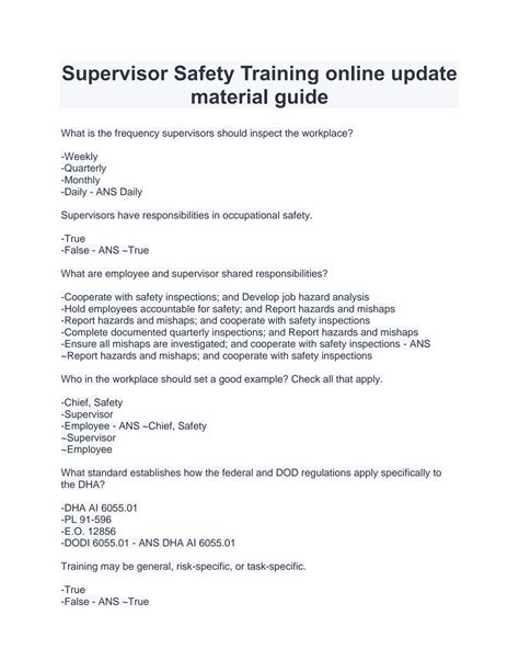 SOLUTION: Supervisor safety training online update material guide - Studypool