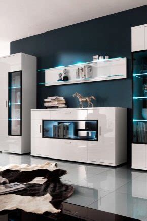 Глянцевые стенки для гостиной (31 фото): двухсторонние белые и черные ...