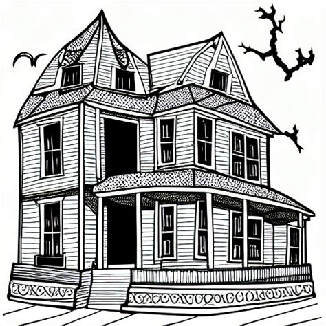 Halloween Line Drawing Haunted House · Creative Fabrica