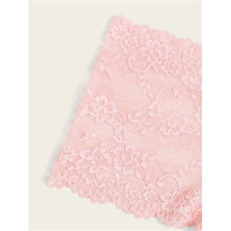 Sexy Pink Spaghetti Strap See Through Floral Lace Bow Bra Top And Panty Lingerie Set N