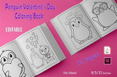 Penguin Valentines Day Coloring Book Graphic By Digital Creation