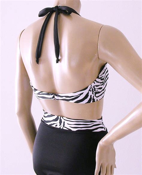 High Waisted Bikini Bottom And Retro Bandeau Top In Black And Etsy