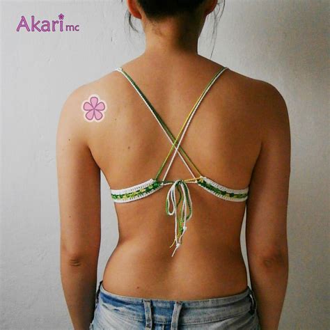 Two Colors Triangle Bikini Top Crochet Pattern With Cross Back Multi