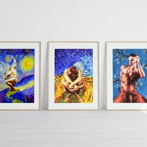 Set Of 3 Male Nude Prints In Van Gogh Style Erotica Poster Etsy